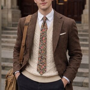 Vtg Unisex Beans McGee Foral Neck Tie OS Academia Preppy Hipster Cottage Casual